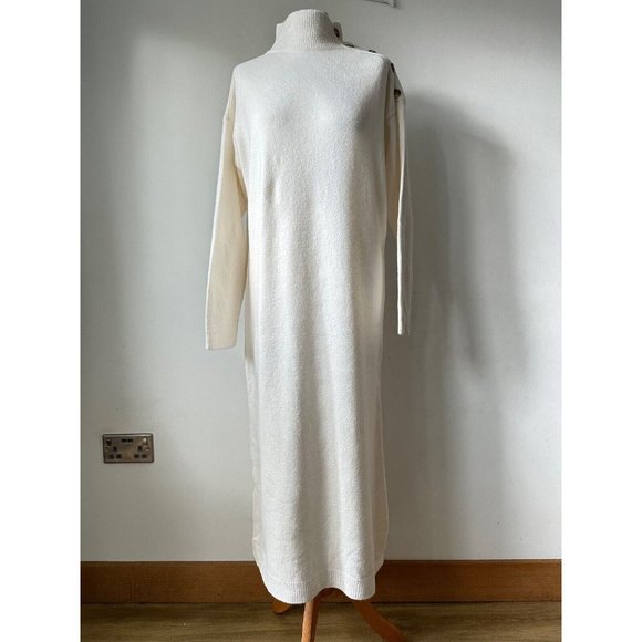 Mango Dresses & Skirts - Mango Jumper Midi Knit Dress Cream High Neck Long Sleeve Size M